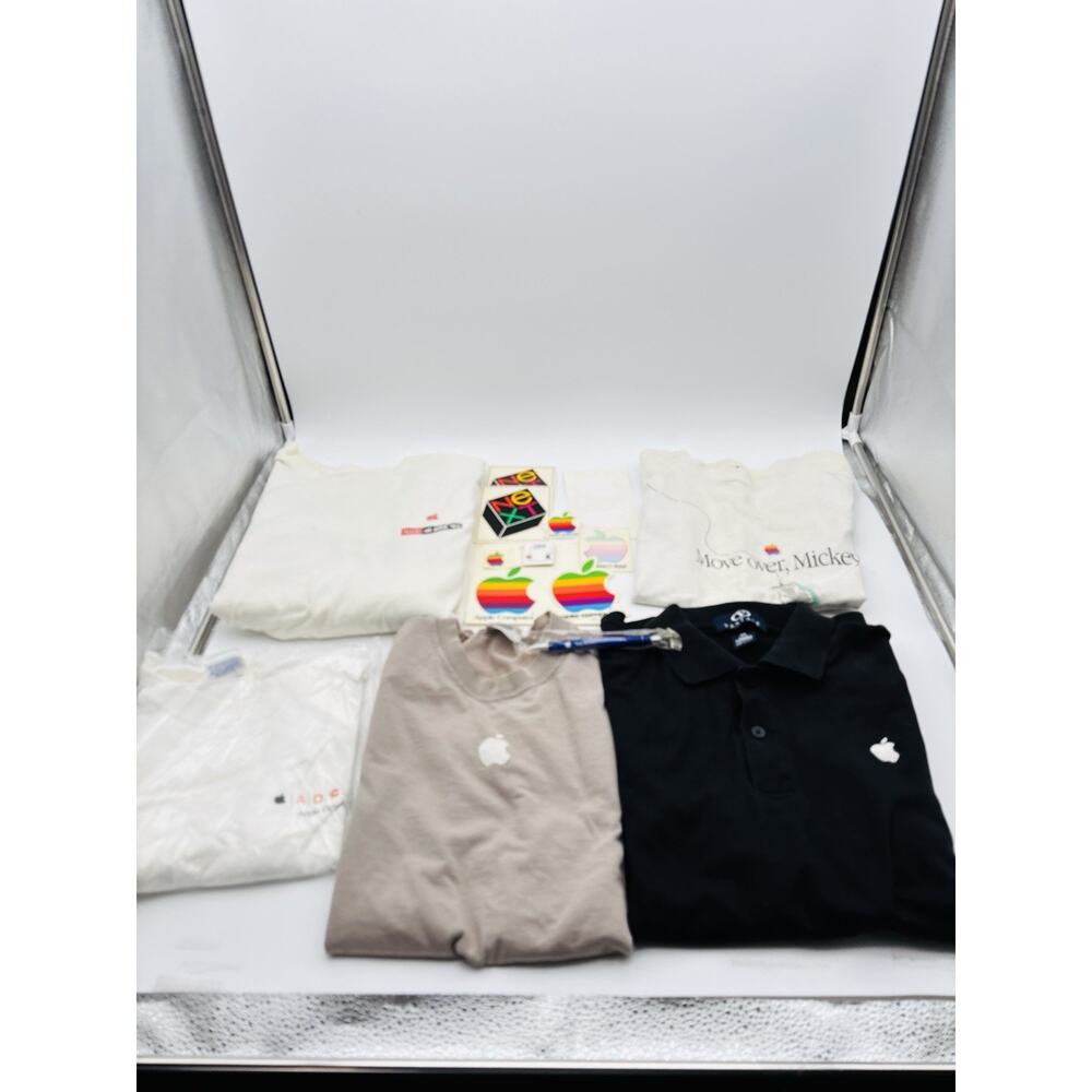 Apple 5 Shirt Lot – Long & Short Sleeve Mix + Stickers, & More Different Sizes